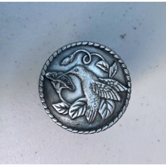 Vintage Pewter Hummingbird Embossed Postage Stamp Roll Holder Dispenser 2" - Picture 6 of 12